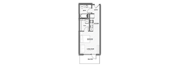 A floor plan of a house with a balcony.
