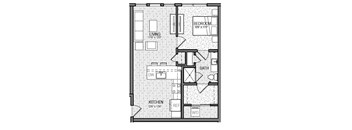 a floor plan of a small house with a kitchen and a living room