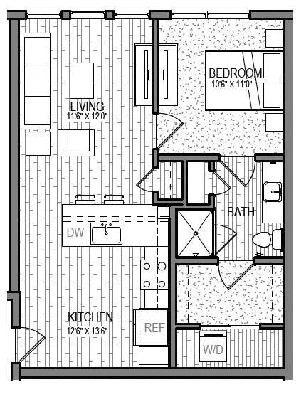 a floor plan of a small house with a kitchen and a living room