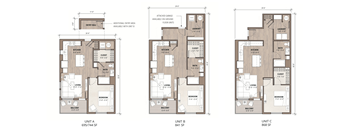 Three floor plans for Unit 5F, 6F, and 7F are shown.