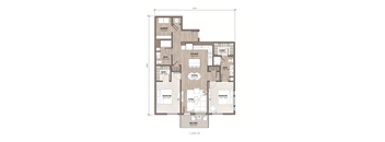 A floor plan of a 1,296 square foot home with two bedrooms, a living room, a kitchen, a dining room, a laundry room, and three bathrooms.