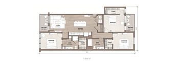 A floor plan of a house with a kitchen, living room, and two bedrooms.