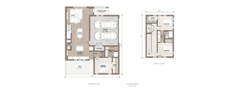 A floor plan of a two-level residential building with labeled rooms.