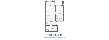 A floor plan of a one bedroom apartment with a bathroom.