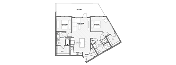 A black and white image of a house floor plan with a balcony.