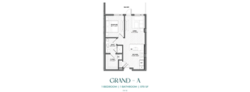 A floor plan for a one bedroom, one bathroom apartment at 570 SF.