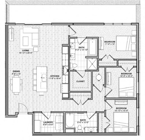 a floor plan of a small house with bedrooms and a garage