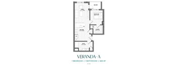 A floor plan of a one bedroom apartment with a bathroom.