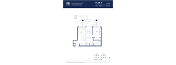 A floor plan for a 1 bedroom apartment at Waterfront Residences.
