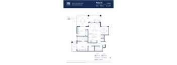 A floor plan for a 2 bedroom apartment at Waterfront Residences.