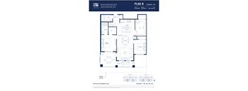 A floor plan for a 2 bedroom, den apartment at Waterfront Residences.