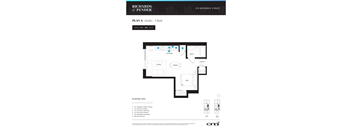 A floor plan for a studio apartment with a kitchen, bathroom, and living room.