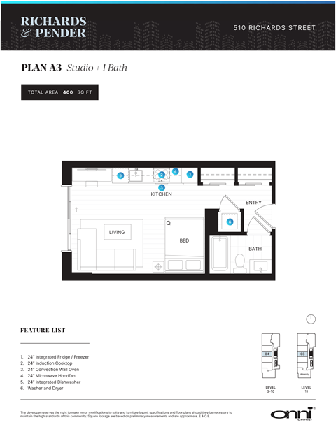 A floor plan for a studio apartment with a kitchen, living room, bed, and bath.