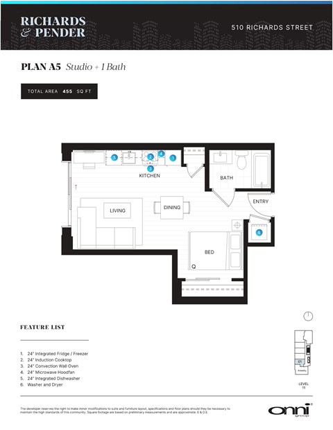 A floor plan for a studio apartment with a kitchen, bathroom, and living room.