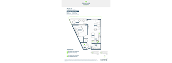 A floor plan for a one bedroom, one bath apartment with a total area of 645 square feet.