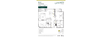 B2 two bedroom floor plan layout at Uptown by Onni Apartments, Dallas, TX