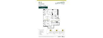 A floor plan for a two bedroom apartment by Uptown by Onni.
