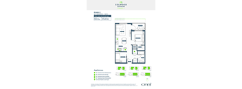 A floor plan for a 600 square meter apartment with a detailed layout of the rooms and appliances.