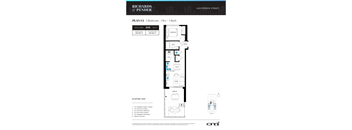 A floor plan for a one bedroom apartment with a flex bath is shown.