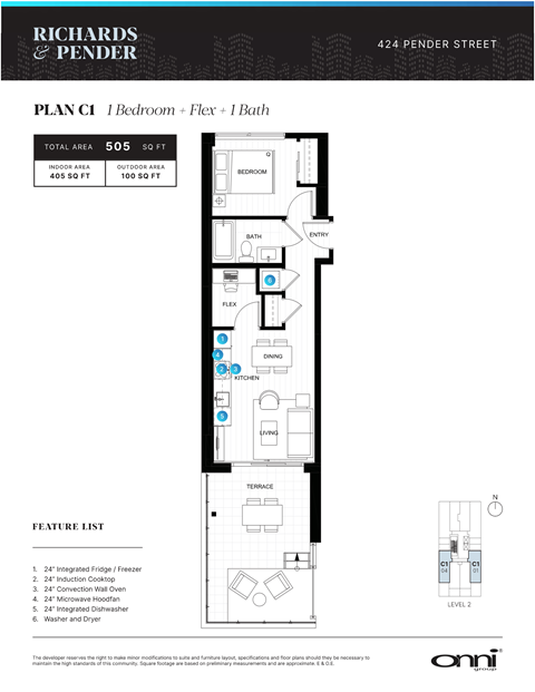 A floor plan for a one bedroom apartment with a flex bath is shown.