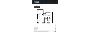 A floor plan for a 2 bedroom, 2 bath apartment with a total area of 690 sq ft.