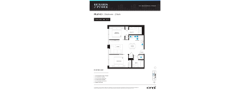 A floor plan for a 2 bedroom, 2 bath apartment with a total area of 748 sq ft.