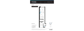 A floor plan for a 2 bedroom, 1 bath apartment at Richards & Pender.