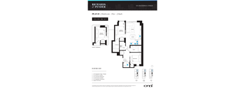 A floor plan for a 2 bedroom, 2 bathroom apartment at Richards & Pender.