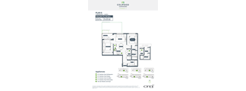 A floor plan for a 2 bedroom, 2 bathroom apartment with a total area of 765.166 square feet.