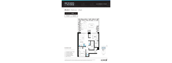 A floor plan for a 2 bedroom, 2 bath apartment at Richards & Pender.