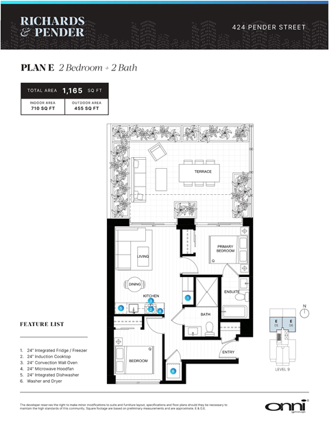 A floor plan for a 2 bedroom, 2 bath apartment at Richards & Pender.