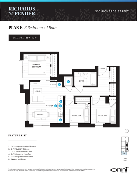 A floor plan for a 3 bedroom apartment with 1 bath.