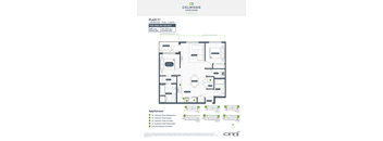 A floor plan for a 2 bedroom, 2 bath apartment with a total area of 996 square feet.