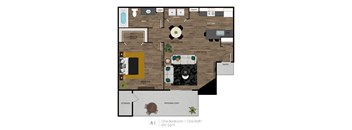 A one bedroom apartment with one bath is 597 square feet.