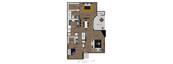 A floor plan of a two bedroom apartment with two bathrooms.