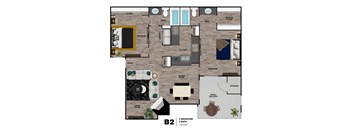 2Bed 2Bath A Floor Plan at Vista Valley Apartments, Arizona, 85202