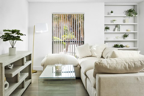 a living room with a couch and a coffee table