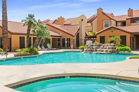 take a dip in the resort style pool and spa