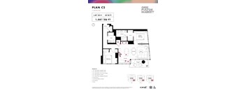 Two bedroom 2 bathroom floorplan with balcony at Onni Fulton Market Apartments, Chicago, 60661