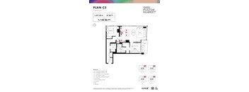 2 bed 2 bath floorplan with balcony at Onni Fulton Market Apartments, Chicago, Illinois