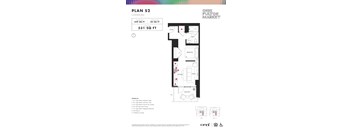 1 bedroom one bathroom floorplan with balcony at Onni Fulton Market Apartments, Chicago, IL 60661