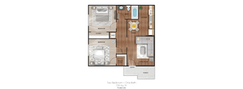 a floor plan of two bedroom one bath