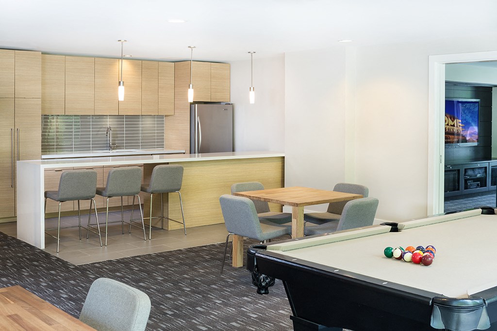 A pool table with a billiard ball on it.