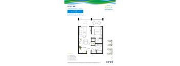 A floor plan for an apartment with one bedroom and one bath.