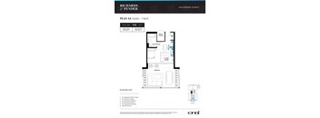 A floor plan for a studio apartment with a bathroom and living room.