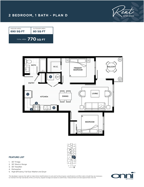 A floor plan for a rental property with two bedrooms and one bath.