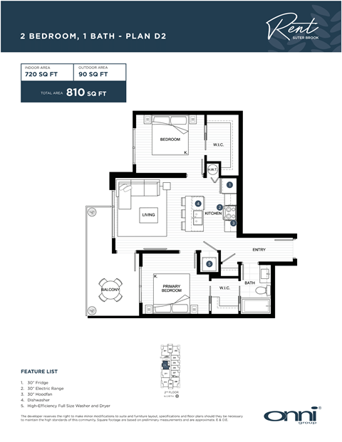 A floor plan for a rental apartment with two bedrooms and one bath.