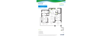 A floor plan for a 2 bedroom, 2 bath apartment with a total area of 950 square feet.