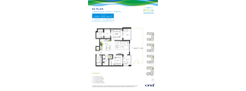 A floor plan for the E2 Plan, a 2 bedroom plus flex space and 2 bath unit, is displayed.