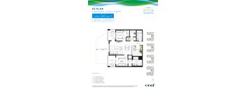 A floor plan for a 2 bedroom, 2 bath apartment sized 1,015-1,290 square feet.
